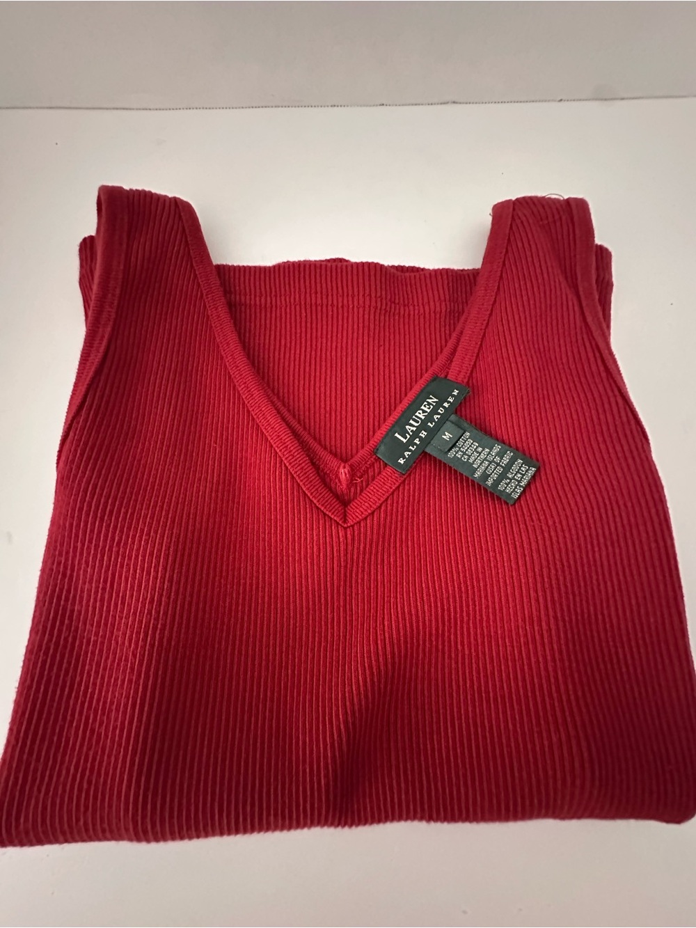 Lauren Ralph Lauren Red Ribbed V-Neck Sweater Tank